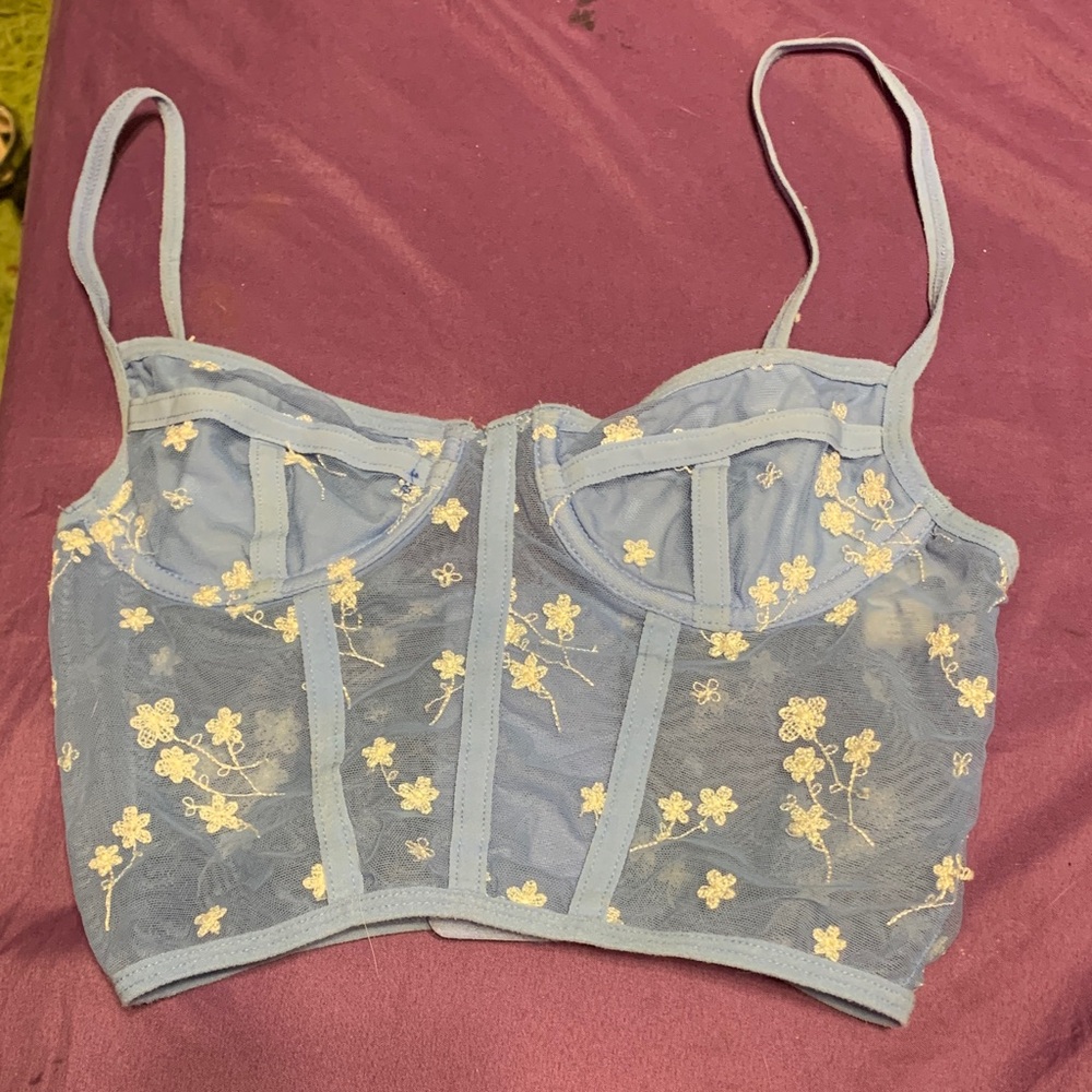 Full Tilt Blue Lace Bustier with Floral Design